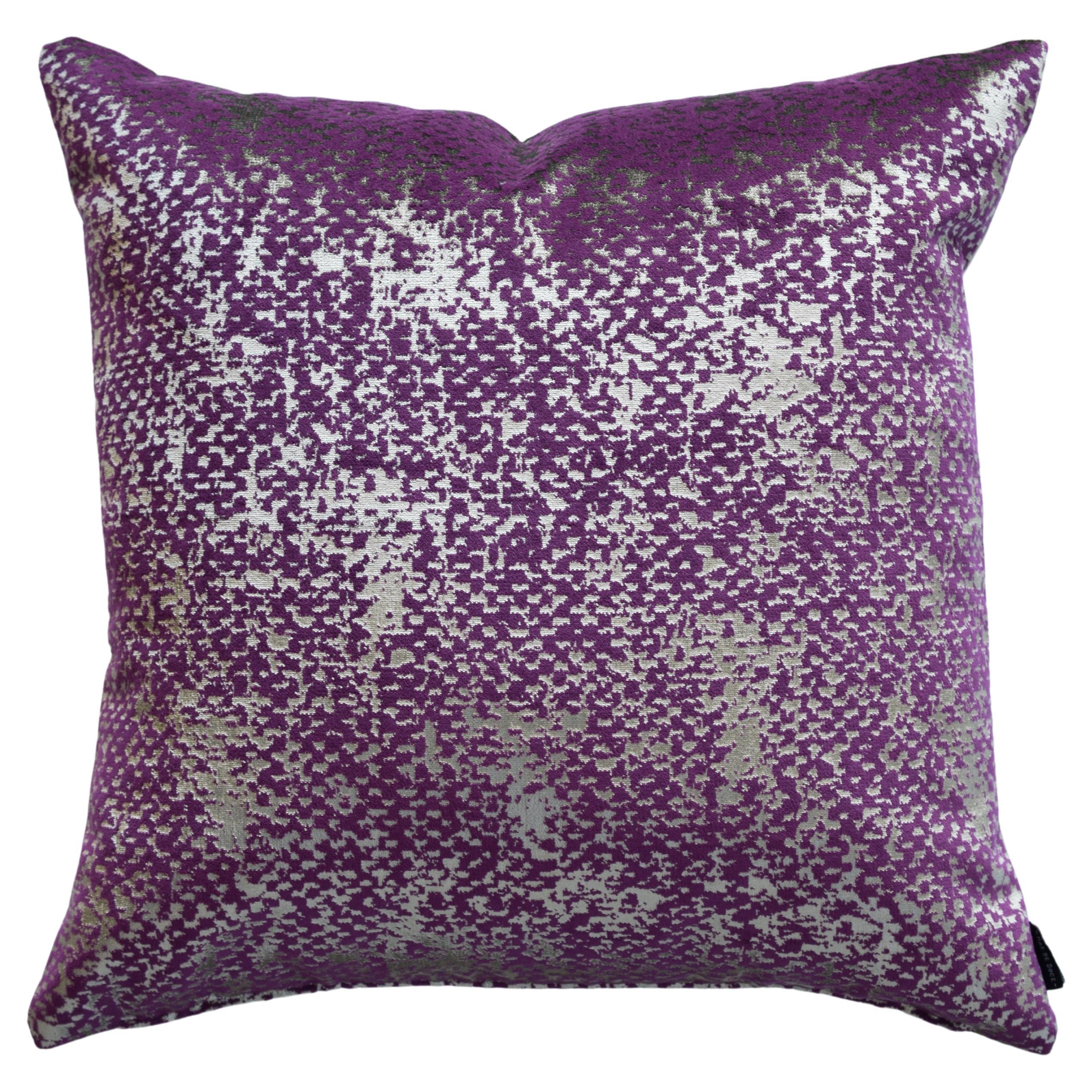 Purple & Silver throw pillow in imported velvets- Purple Corals- by Mar de Doce For Sale