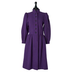 Vintage Purple single breasted coat with black button Saint Laurent Rive Gauche 1970's 