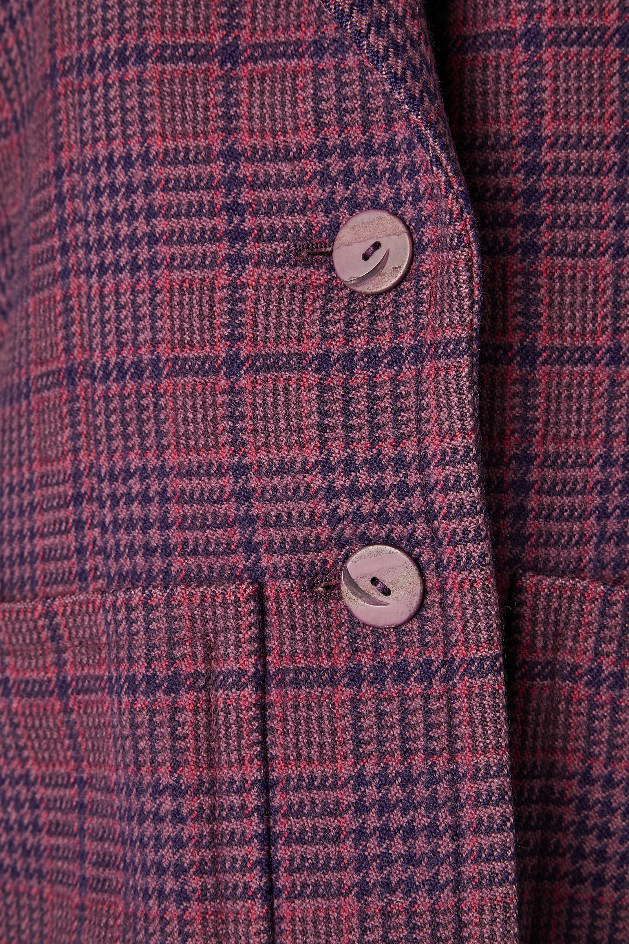 Purple single breasted wool jacket with check pattern Saint Laurent Rive Gauche  In Excellent Condition For Sale In Saint-Ouen-Sur-Seine, FR