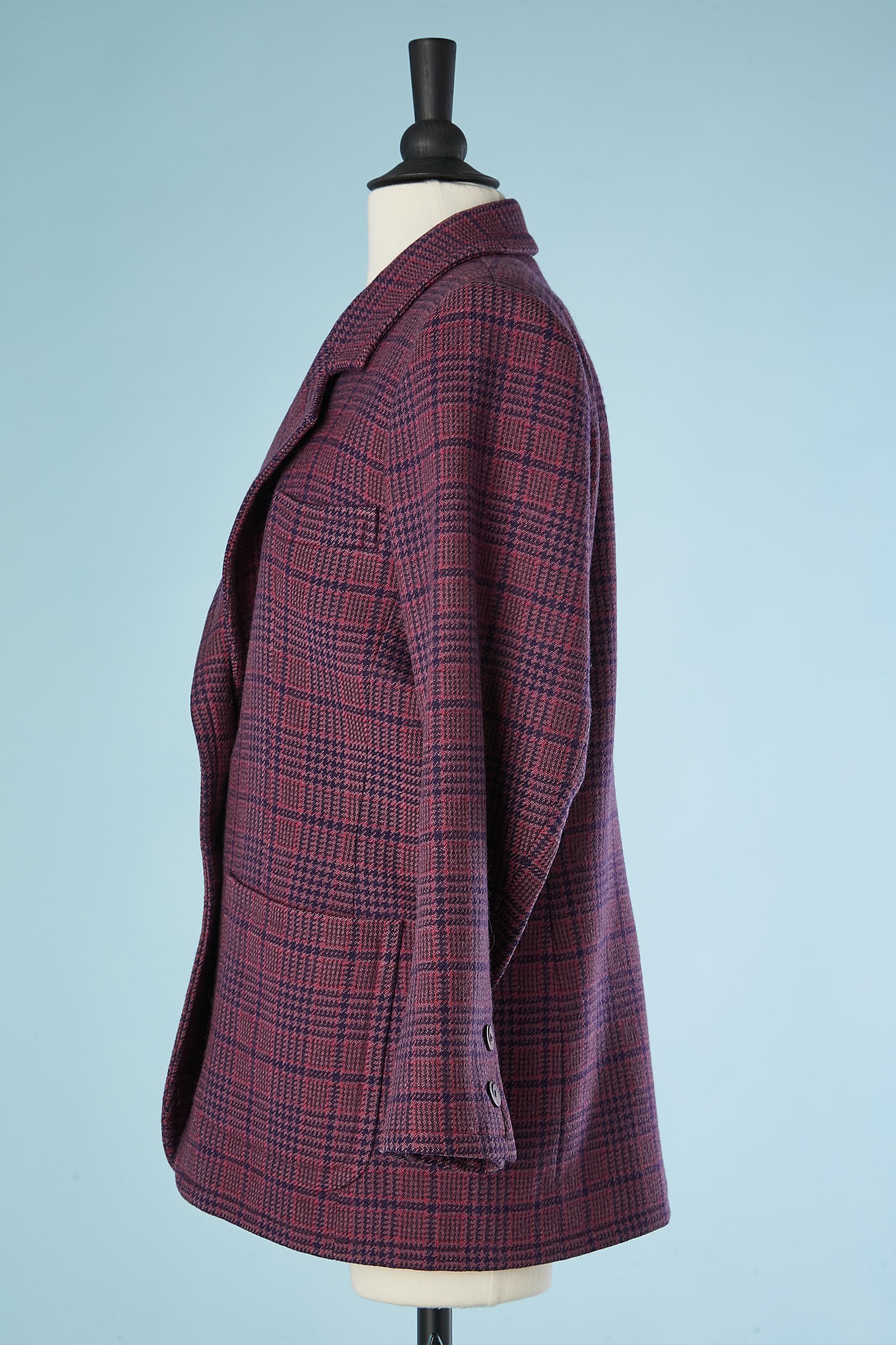 Women's Purple single breasted wool jacket with check pattern Saint Laurent Rive Gauche  For Sale
