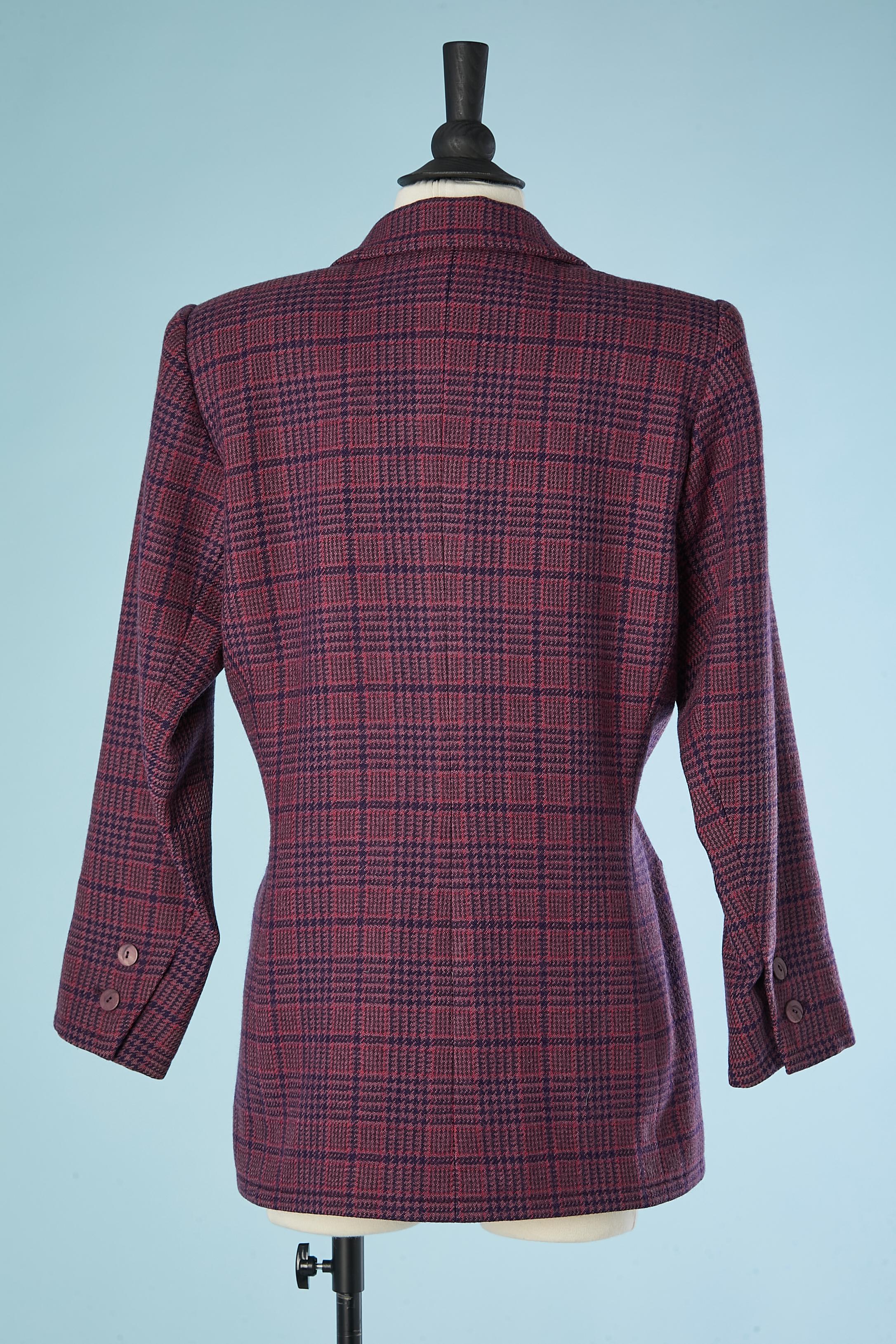 Purple single breasted wool jacket with check pattern Saint Laurent Rive Gauche  For Sale 1
