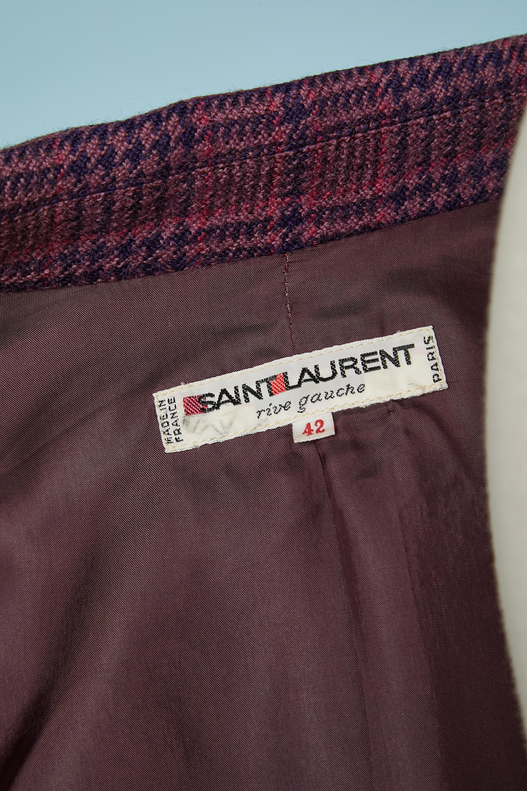 Veste en laine à carreaux, simple boutonnage, violette Saint Laurent Rive Gauche  en vente 2