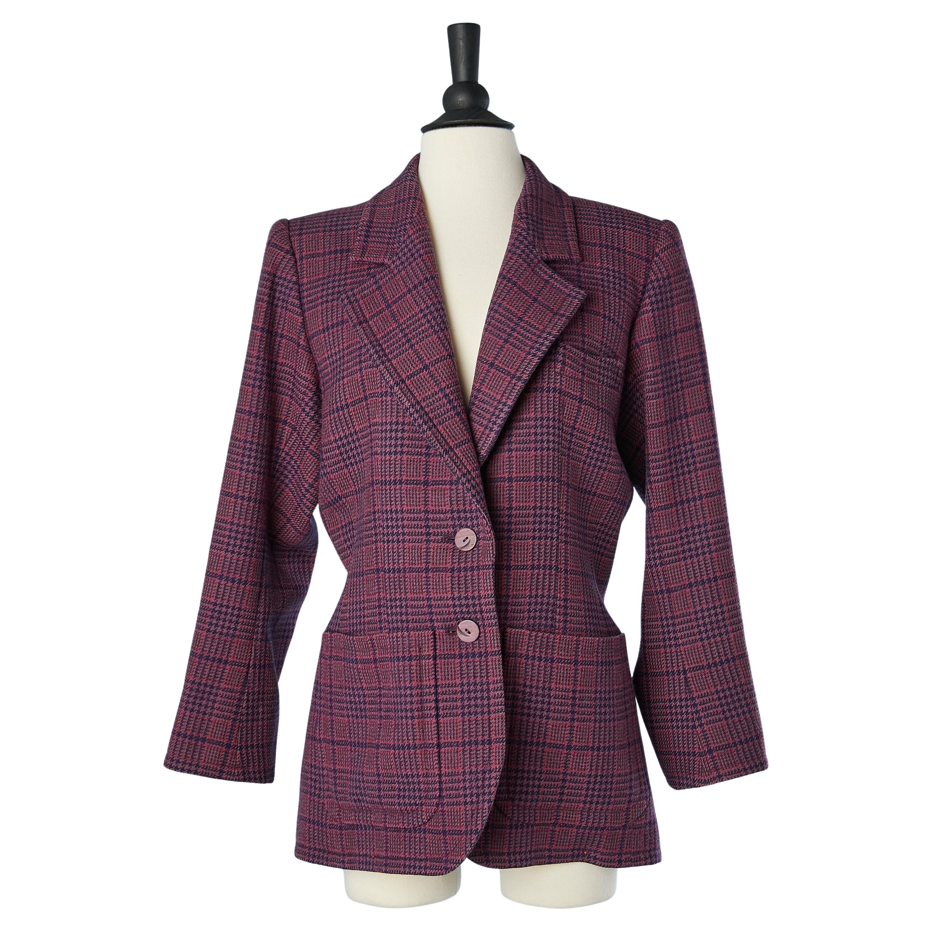 Purple single breasted wool jacket with check pattern Saint Laurent Rive Gauche  For Sale