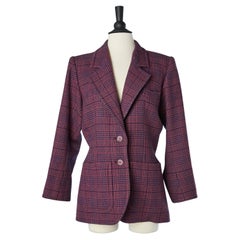 Purple single breasted wool jacket with check pattern Saint Laurent Rive Gauche 