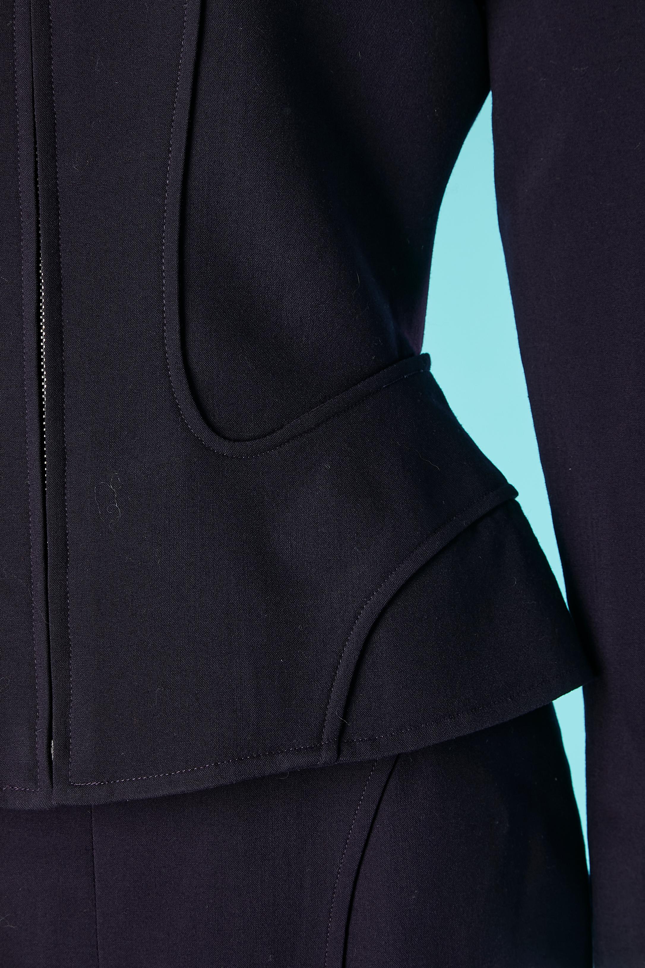 Noir Tailleur jupe violet avec fermeture éclair au milieu du devant MUGLER  Circa 2000 en vente