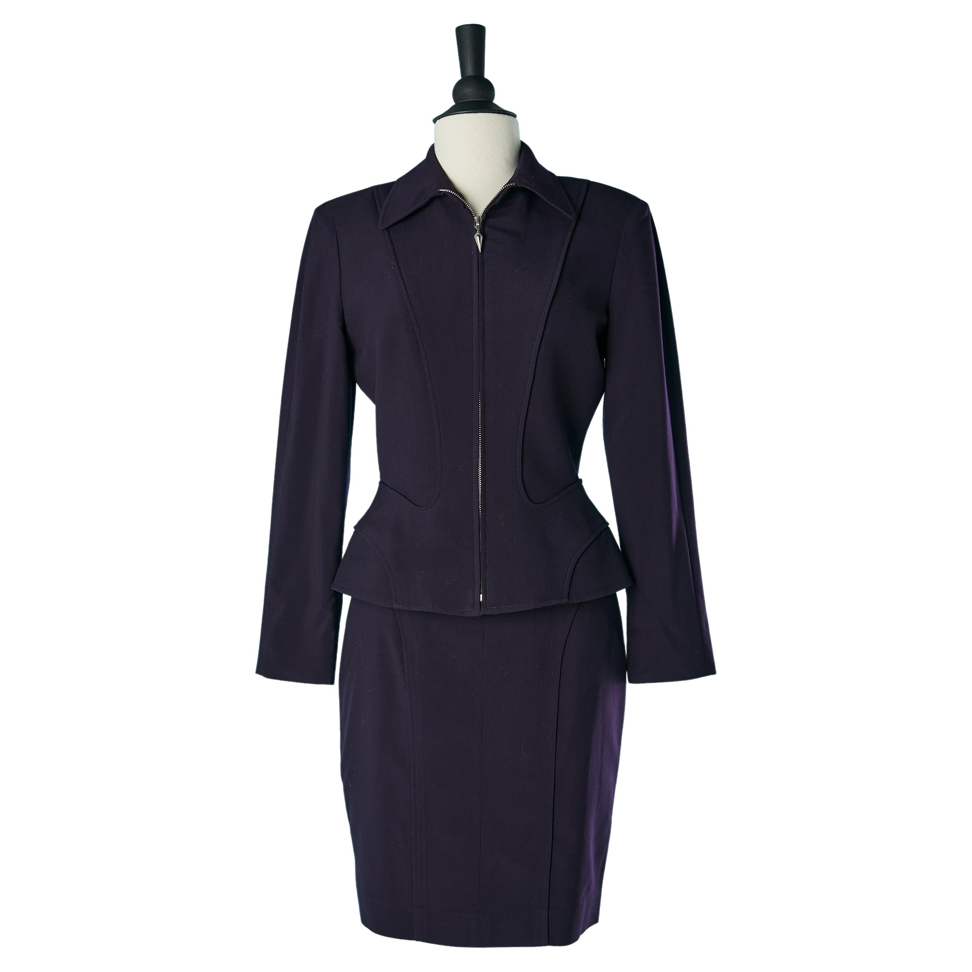 Purple skirt suit with zip closure middle front MUGLER  Circa 2000 For Sale