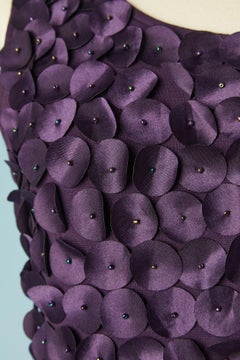Purple sleeveless cocktail dress with beadwork and fabric petal appliqué CHLOE 2