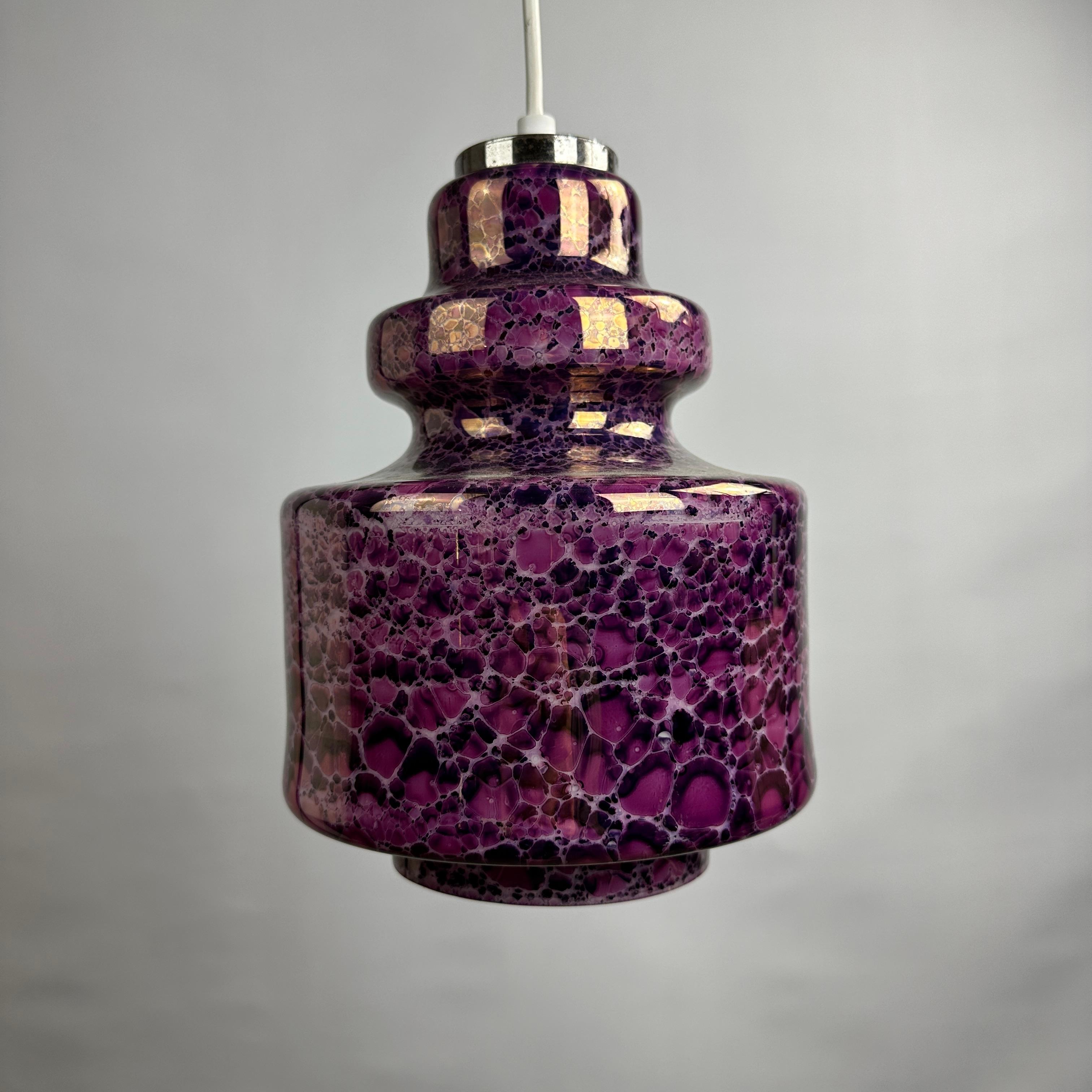 European Purple snake skin pattern glass pendant light by Herda 1970 For Sale