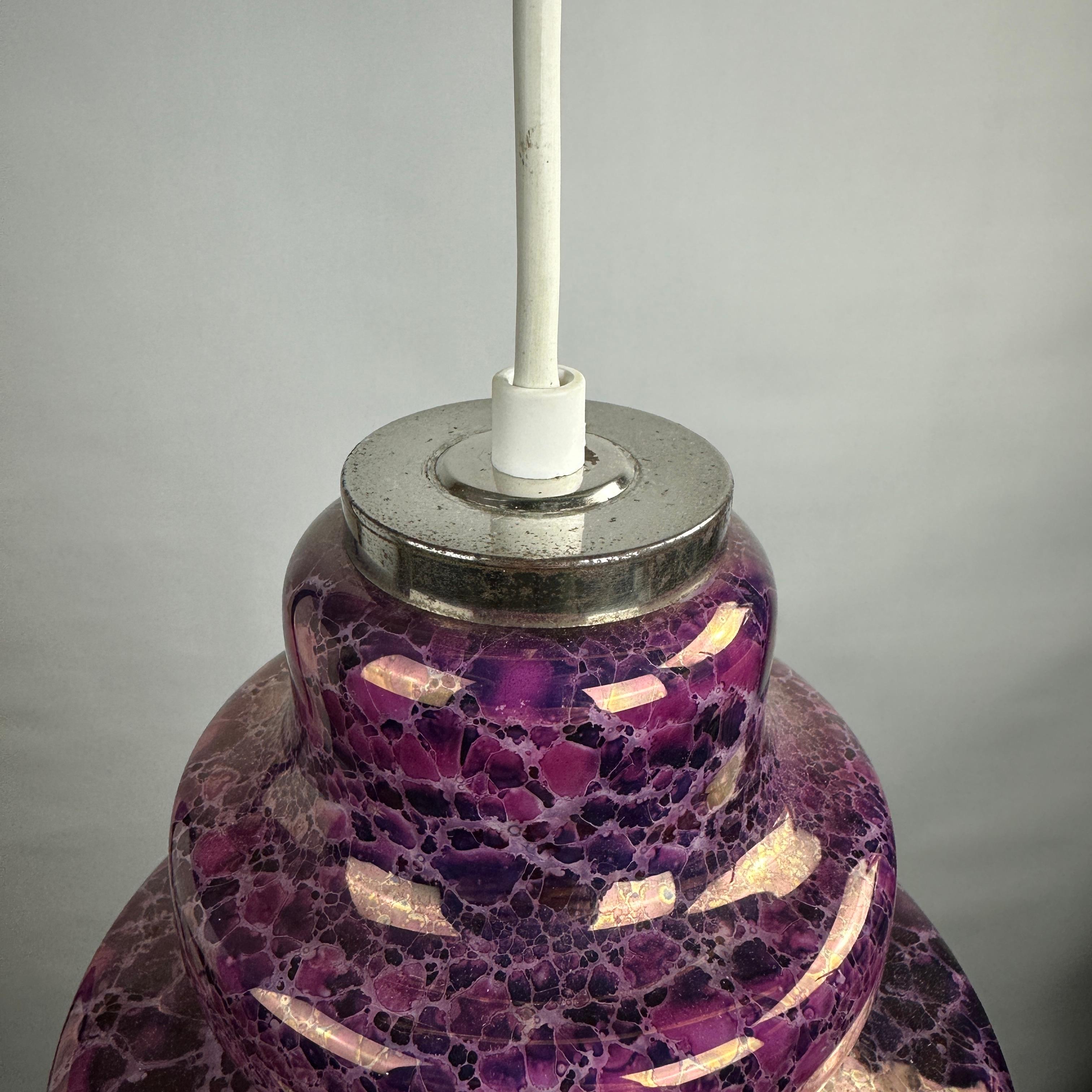 Glass Purple snake skin pattern glass pendant light by Herda 1970 For Sale