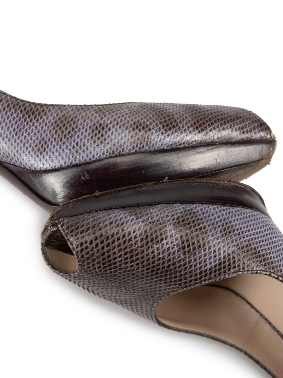 Salvatore Ferragamo Purple Snakeskin Animal Print Peep Toe Heels Size US 7.5 For Sale 1