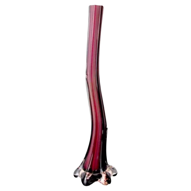 Soliflore Murano Verre Soufflé - Opalin Rose Anse Torsadée - Art Nouveau
