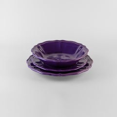 Purple Soup serve plates: Soup, holder, side plate for 4. Handmade in Italy 2024