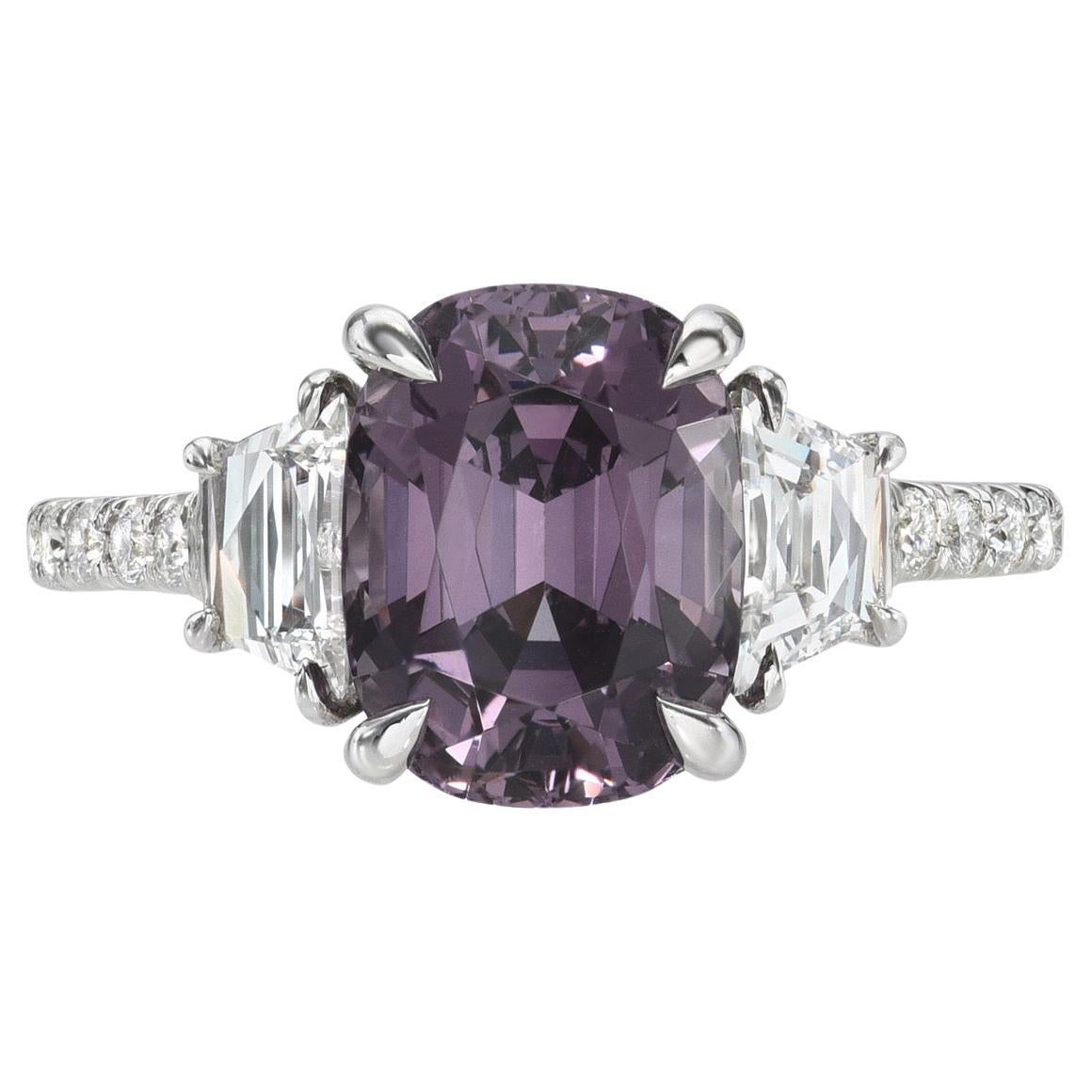 Purple Spinel Ring 3.98 Carat Cushion For Sale