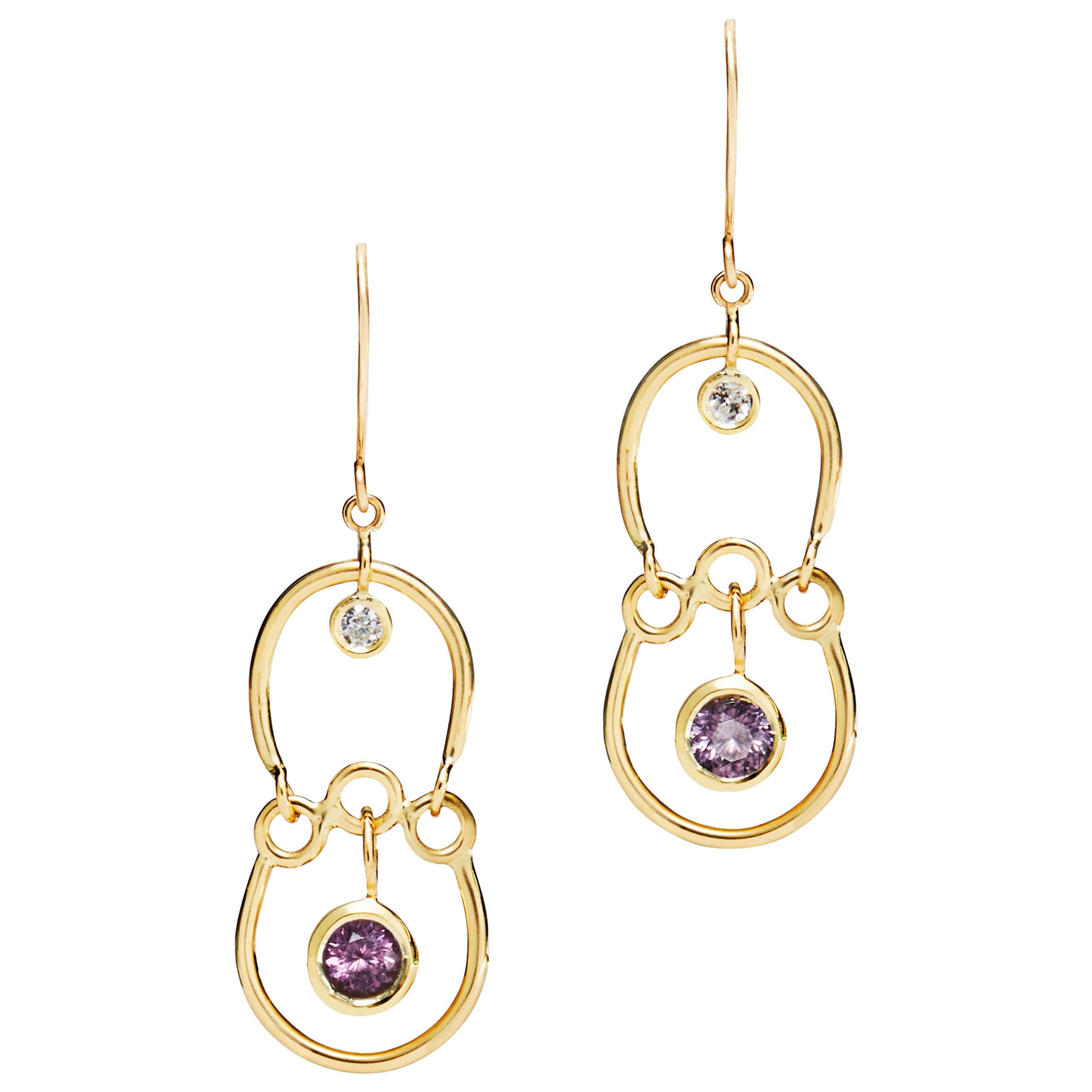 Purple Spinel and Diamond Drop Earrings For Sale