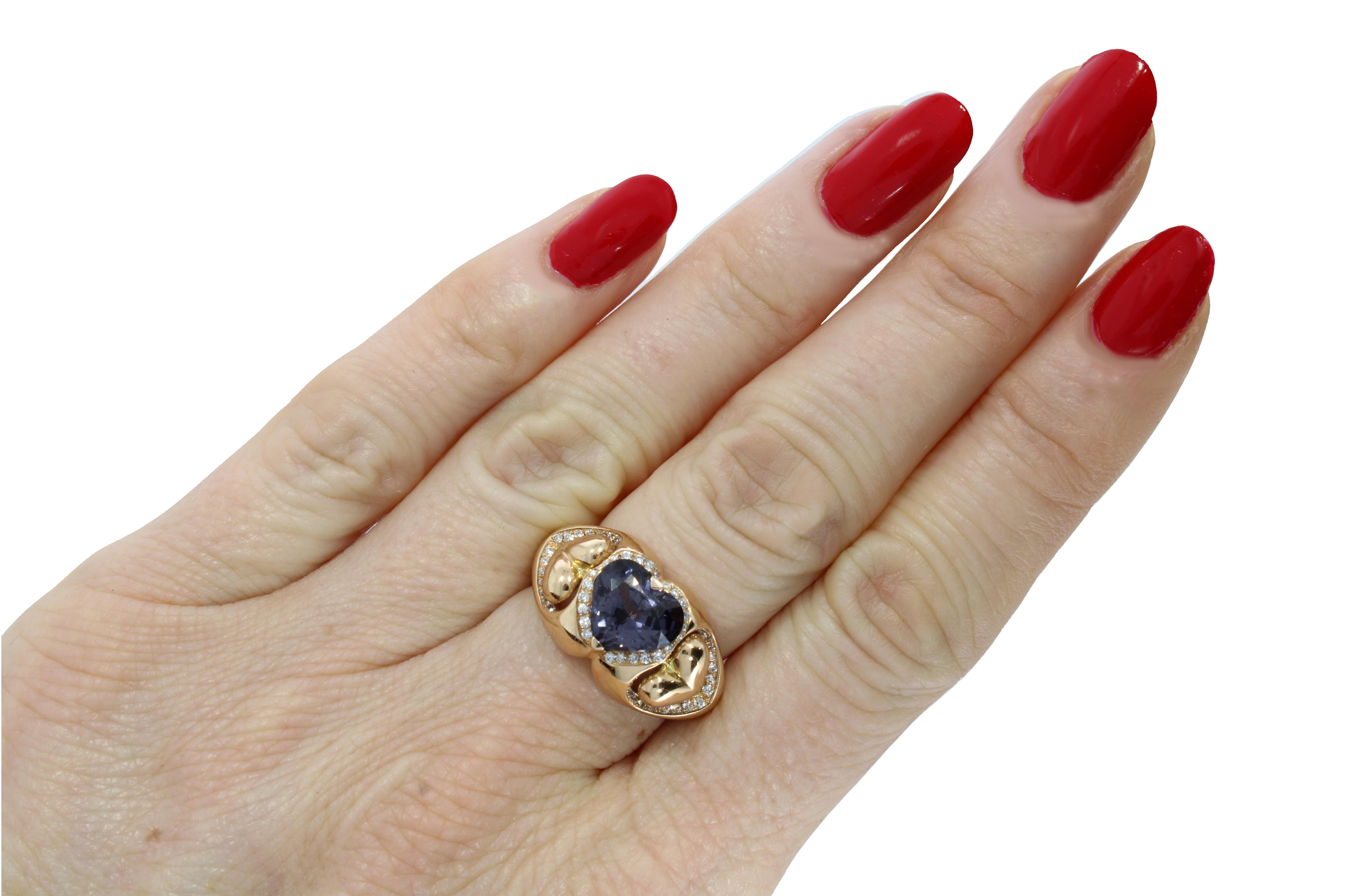 Heart Cut Purple Spinel and Diamond Heart Ring 18 Karat Collection by Niquesa For Sale