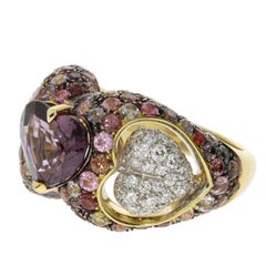 Purple Spinel and Diamond Heart Ring 18 Karat Yellow Gold Collection by Niquesa