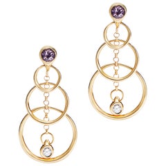 Purple Spinel and Gold Drop Earrings