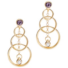 Purple Spinel and Gold Drop Earrings