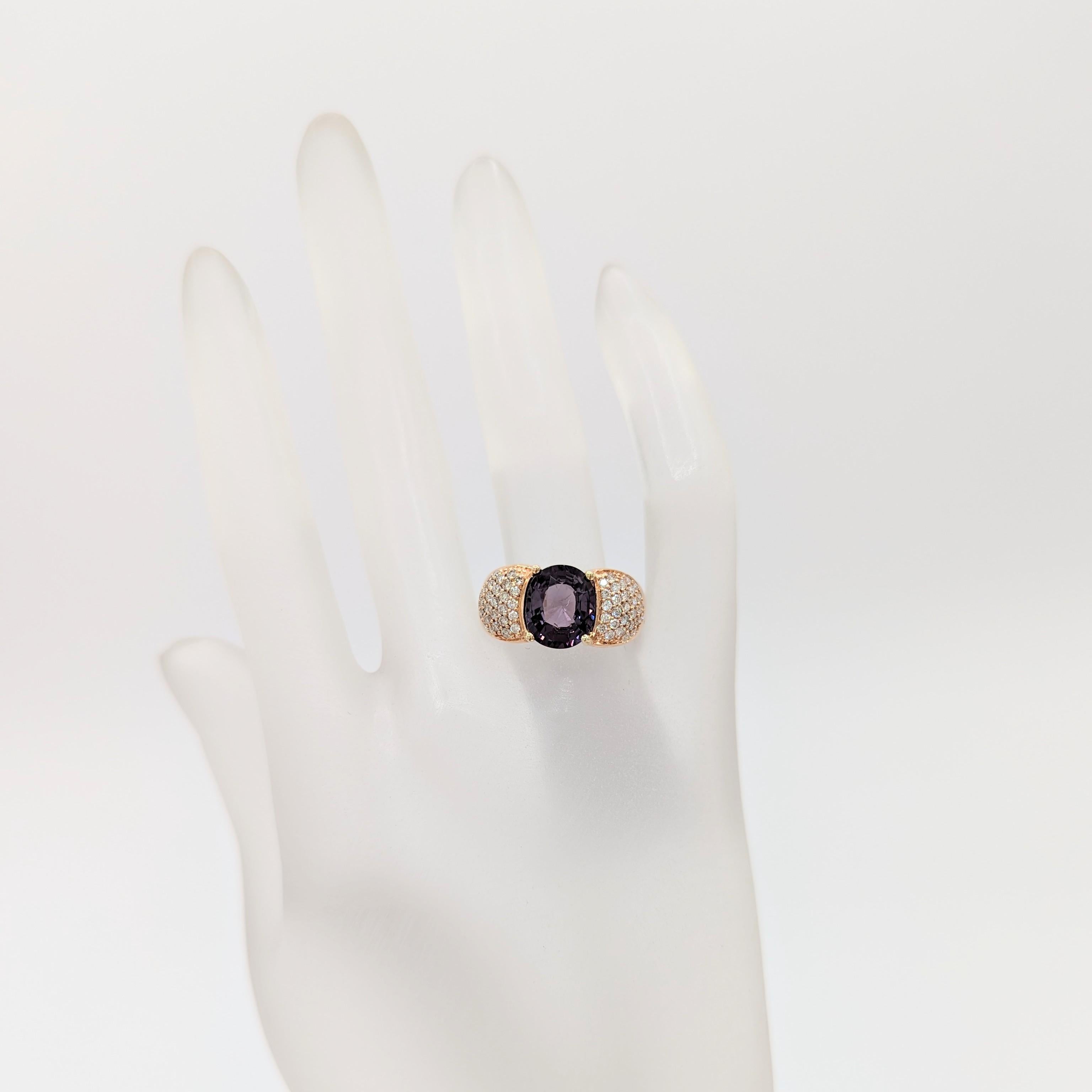 Oval Cut Purple Spinel and White Diamond Ring in 18K Rose Gold For Sale