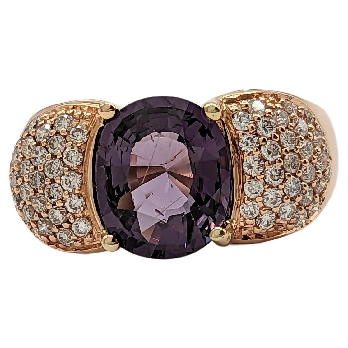 Purple Spinel and White Diamond Ring in 18K Rose Gold For Sale