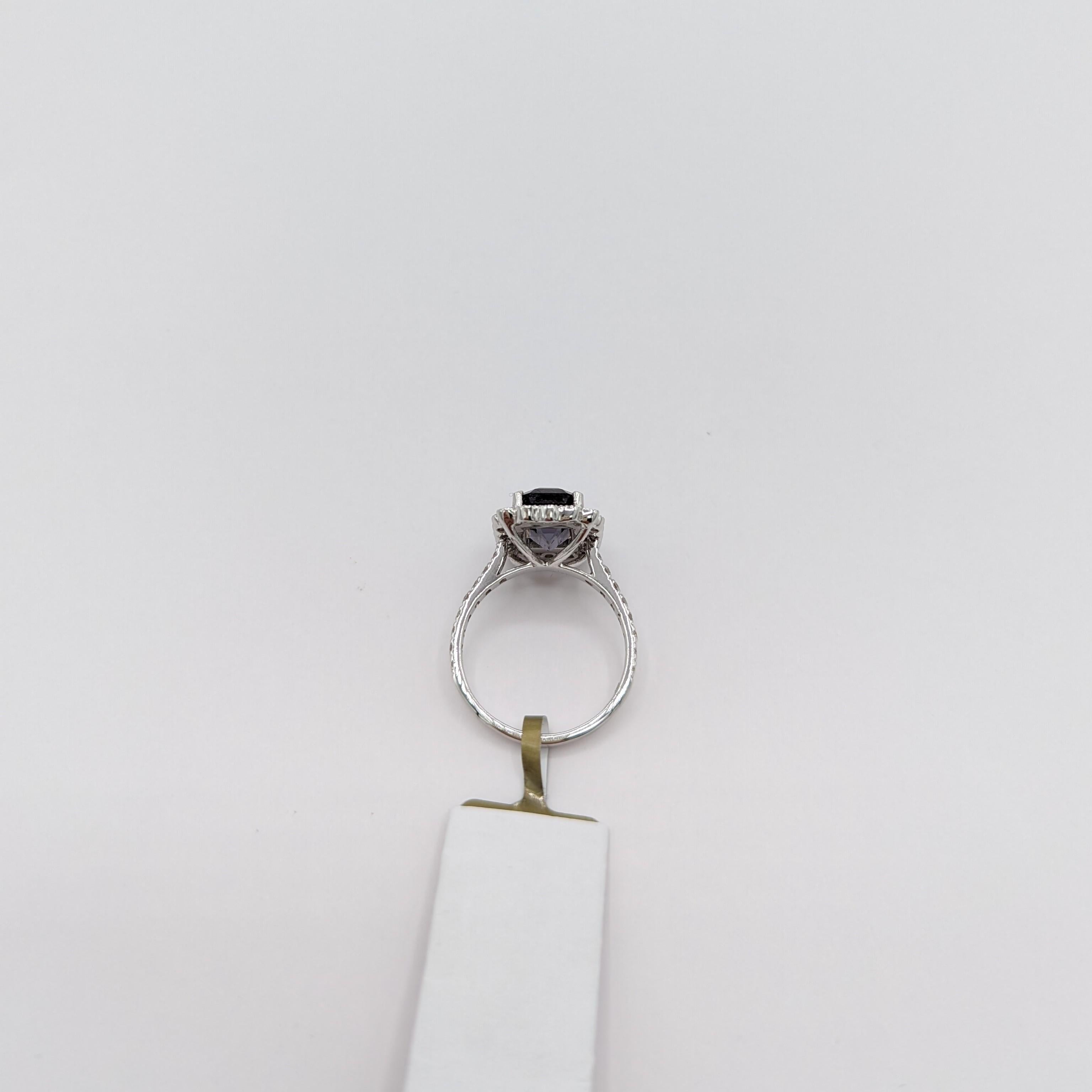 Purple Spinel and White Diamond Ring in 18K White Gold For Sale 1