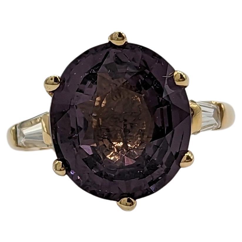 Purple Spinel and White Diamond Three Stone Ring in 14K Yellow Gold