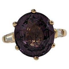 Purple Spinel and White Diamond Three Stone Ring in 14K Yellow Gold