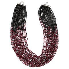 Purple Spinel Black Agate Rock Crystals Multi Strand Handmade Beaded Necklace
