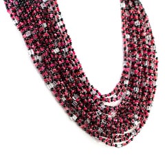 Purple Spinel Black Agate Rock Crystals Multi Strand Handmade Beaded Necklace