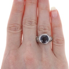 Purple Spinel Cocktail Ring, 14k White Gold Womens Water Lilies Filigree 4.66ct