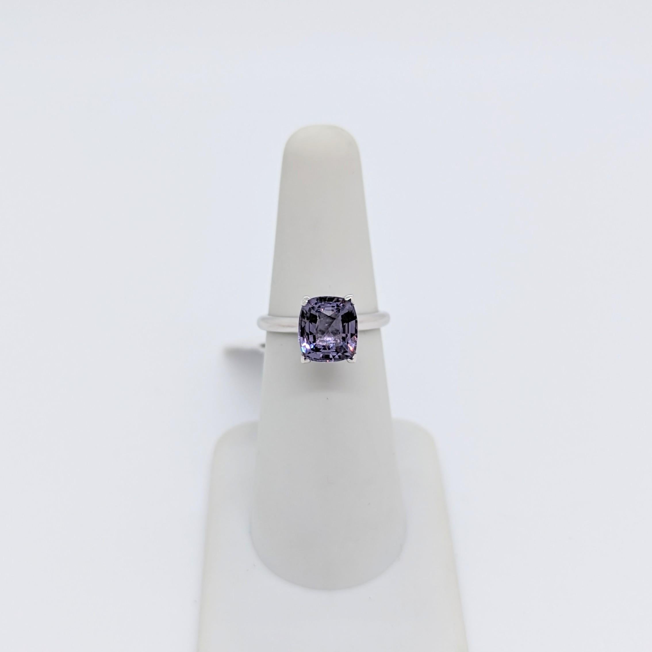 Purple Spinel Cushion Solitaire Ring in 14K White Gold For Sale 1