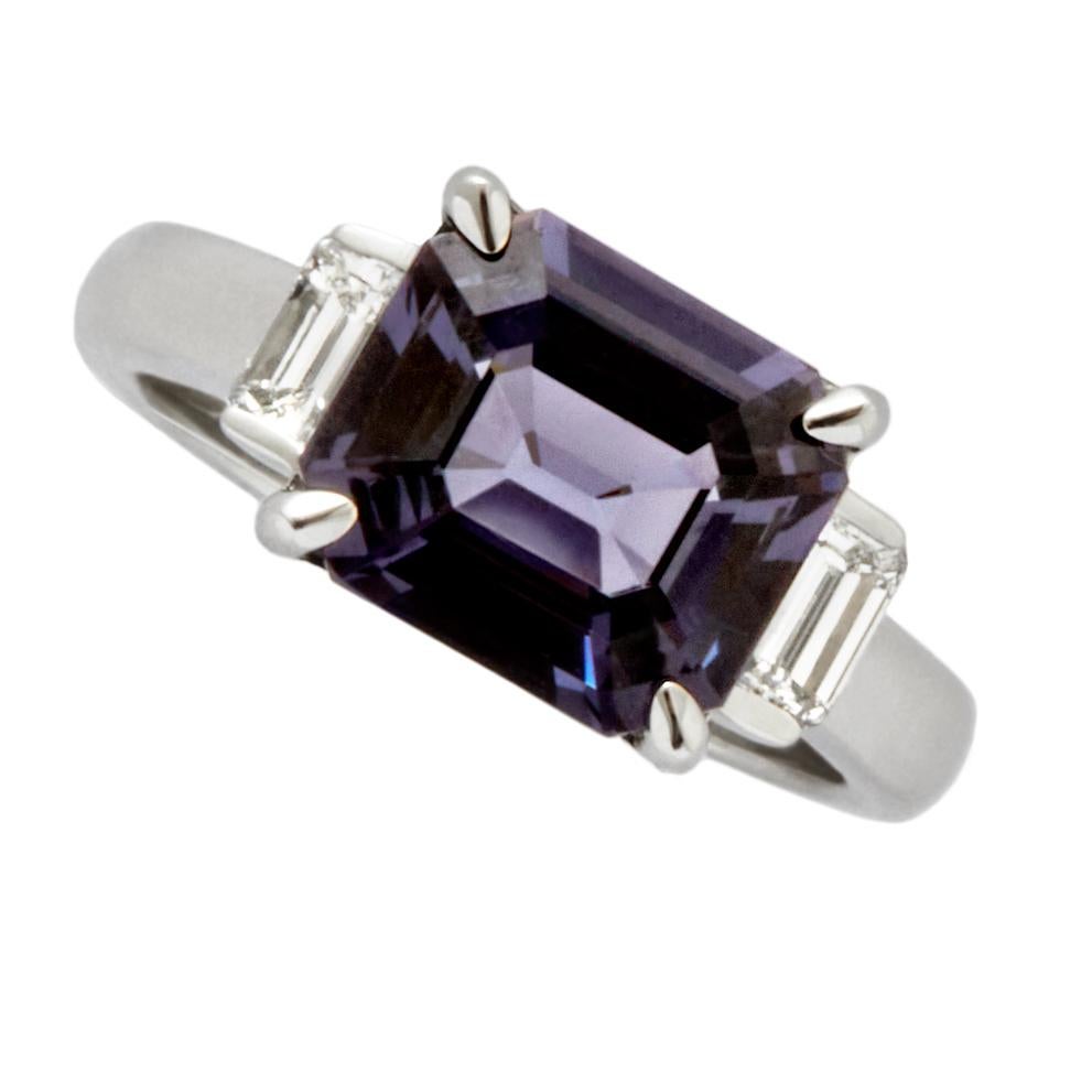 3.10 Deep Purple Spinel
Platinum
Approximately 0.32 carats of baguette-cut diamonds
Size 5 1/2, can be resized