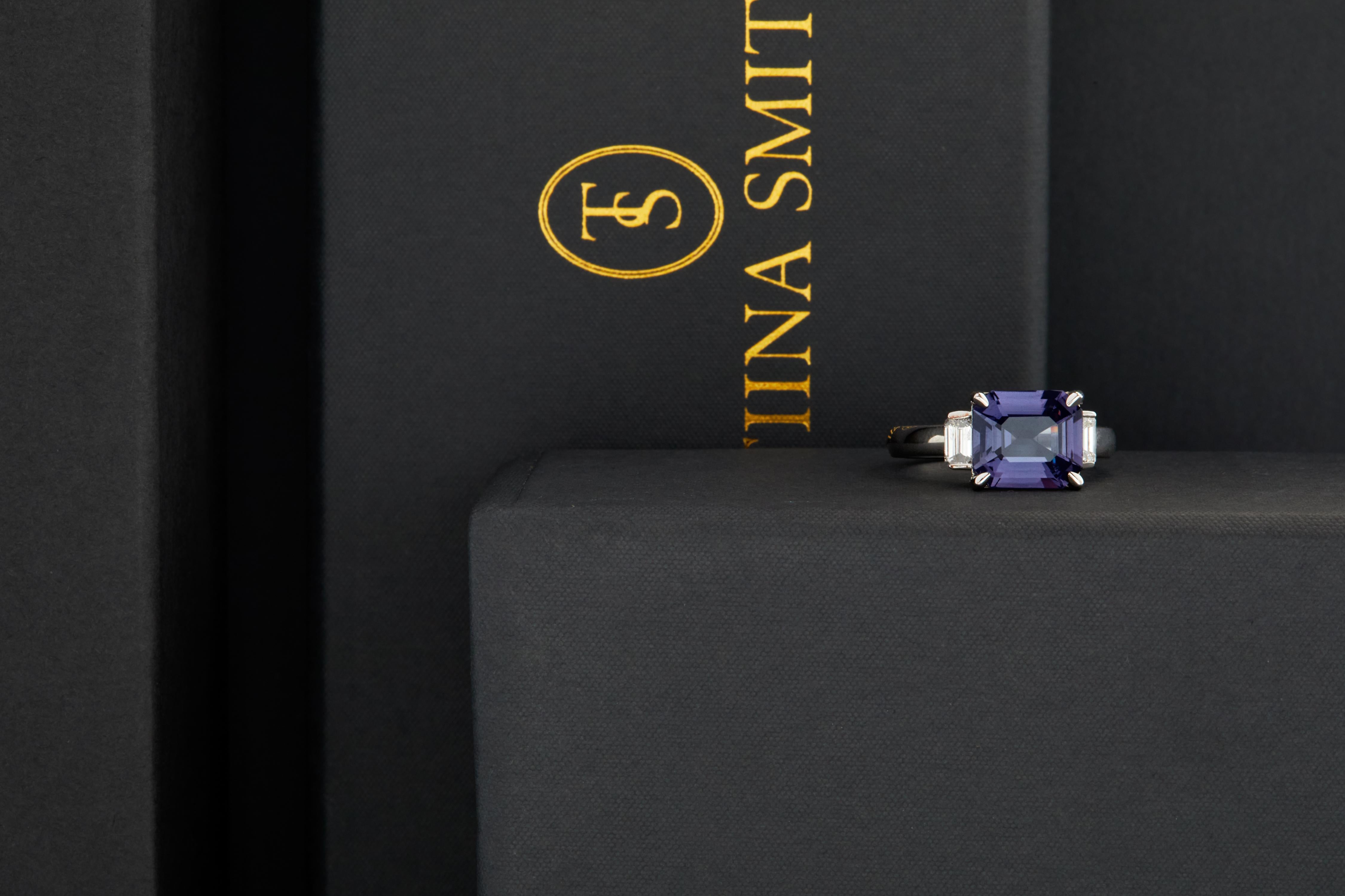 Mixed Cut Purple Spinel, Diamond and Platinum Ring For Sale