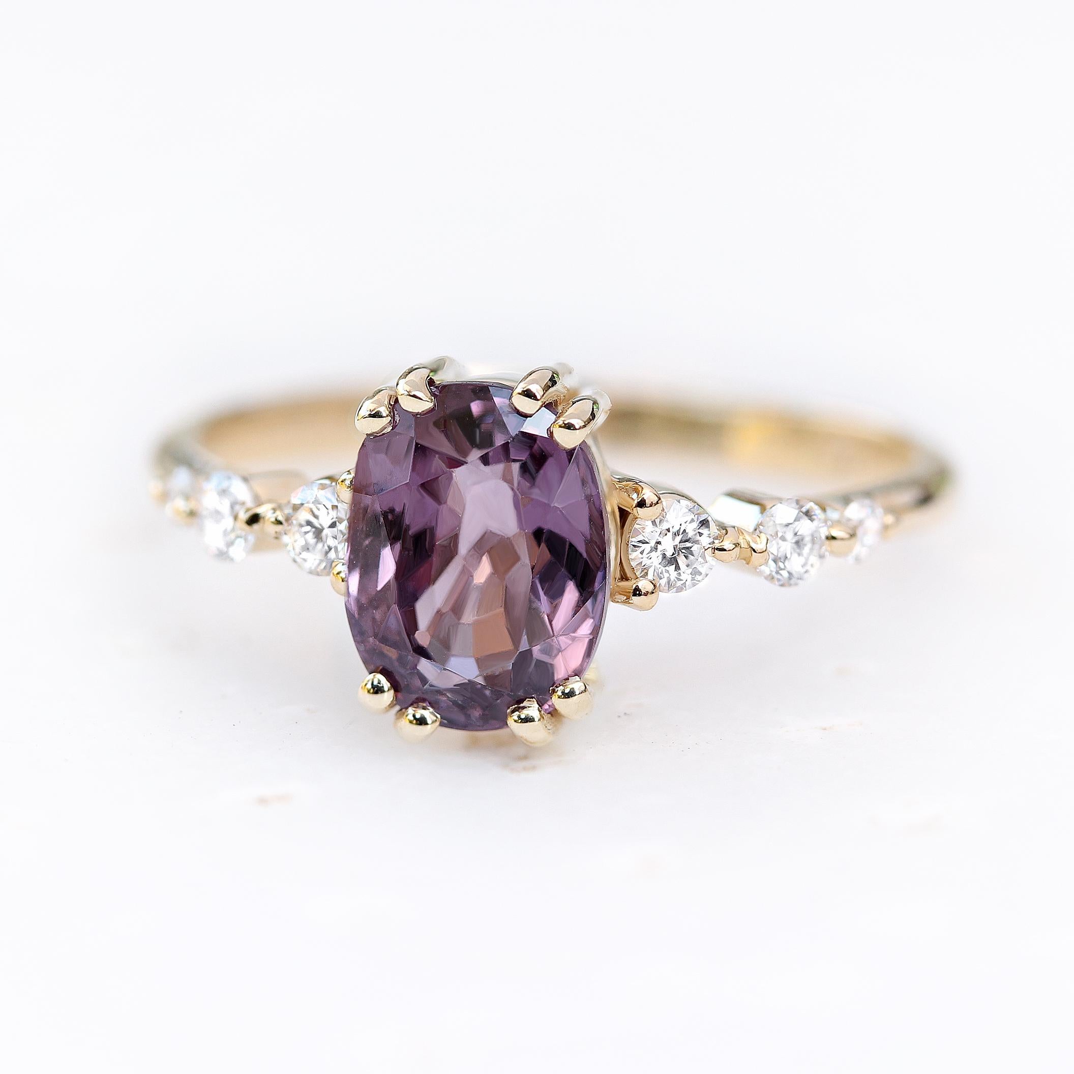 Art Deco Purple Spinel & Diamonds Engagement Rings set, Candy pop + Artemis For Sale