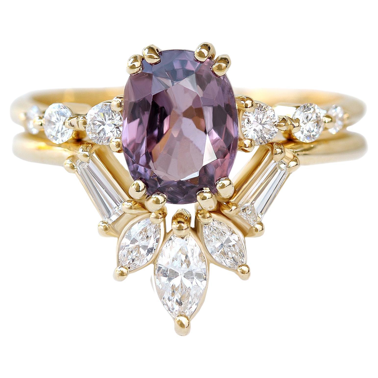 Purple Spinel & Diamonds Engagement Rings set, Candy pop + Artemis For Sale