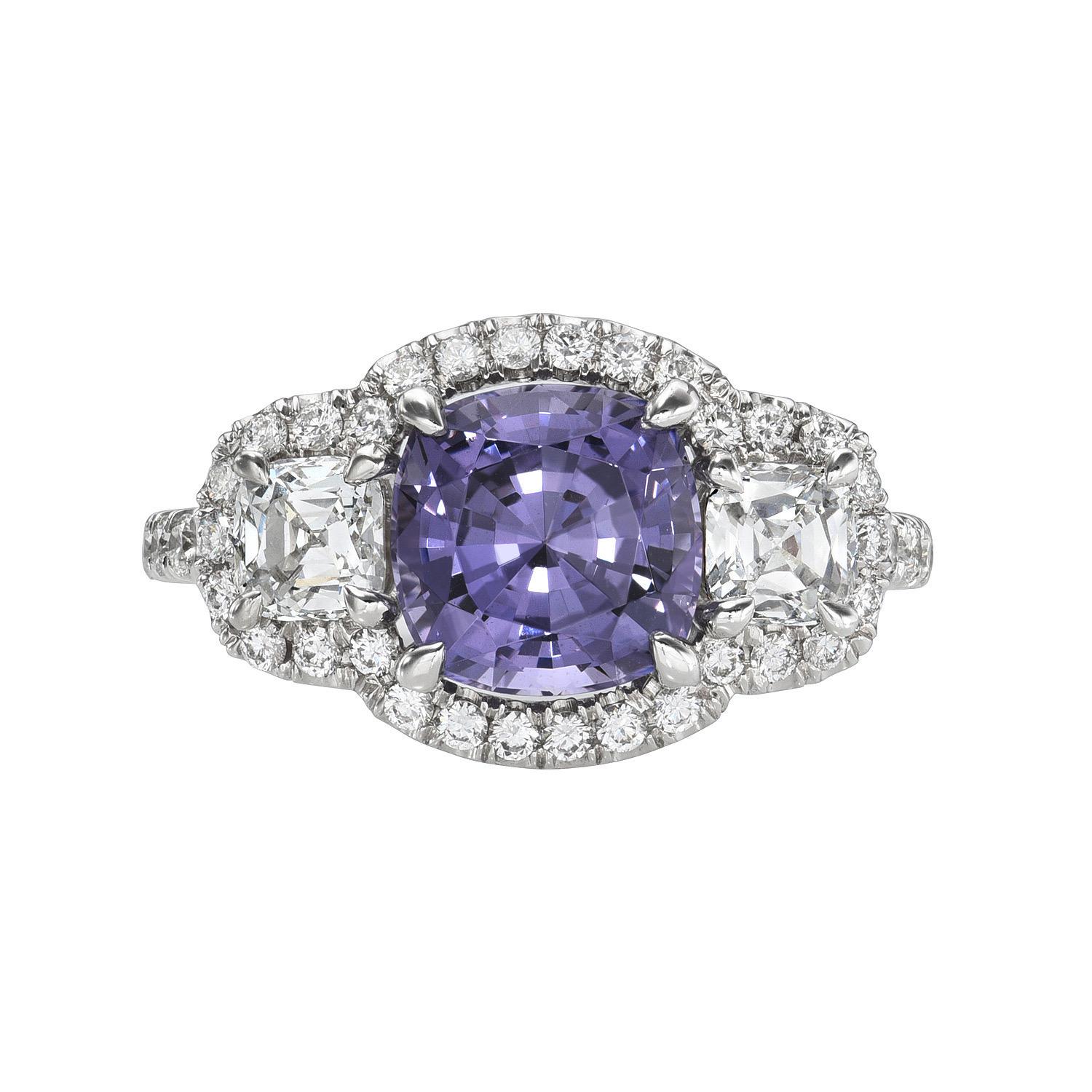 Contemporary Purple Spinel Ring 2.30 Carat Cushion Natural Lavender For Sale