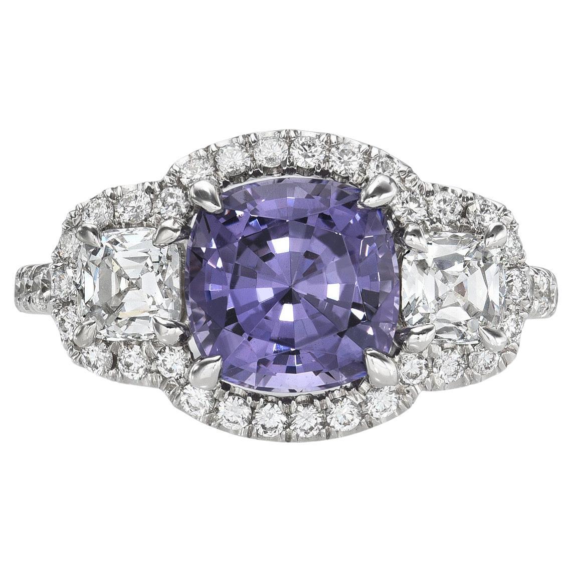 Purple Spinel Ring 2.30 Carat Cushion Natural Lavender For Sale