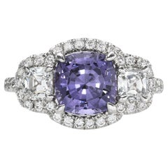 Purple Spinel Ring 2.30 Carat Cushion Natural Lavender