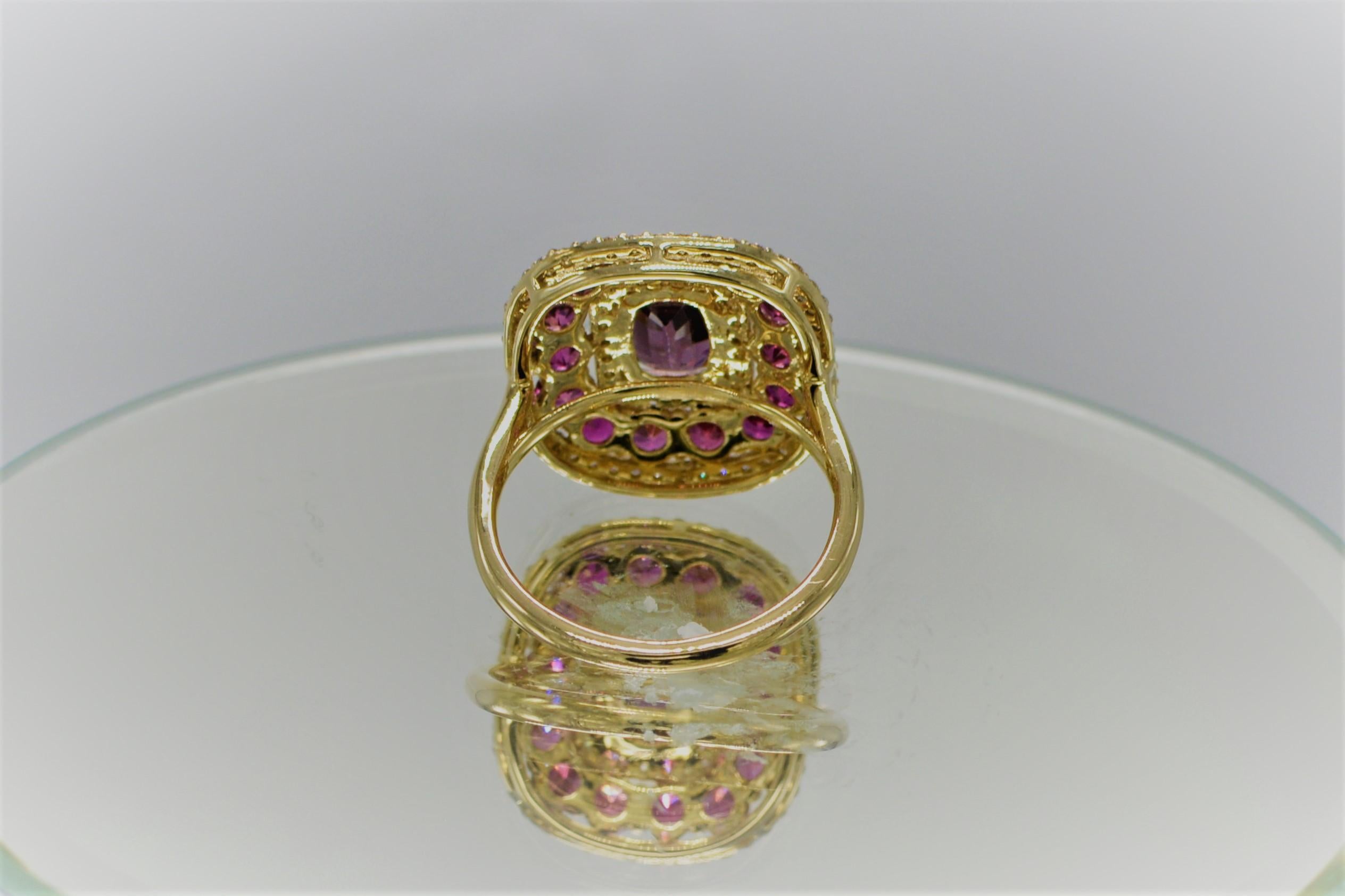 Purple Spinel Ring and Ruby, 14 Karat Rose Gold Cushion Shape Spinel 2.40 Carat 3