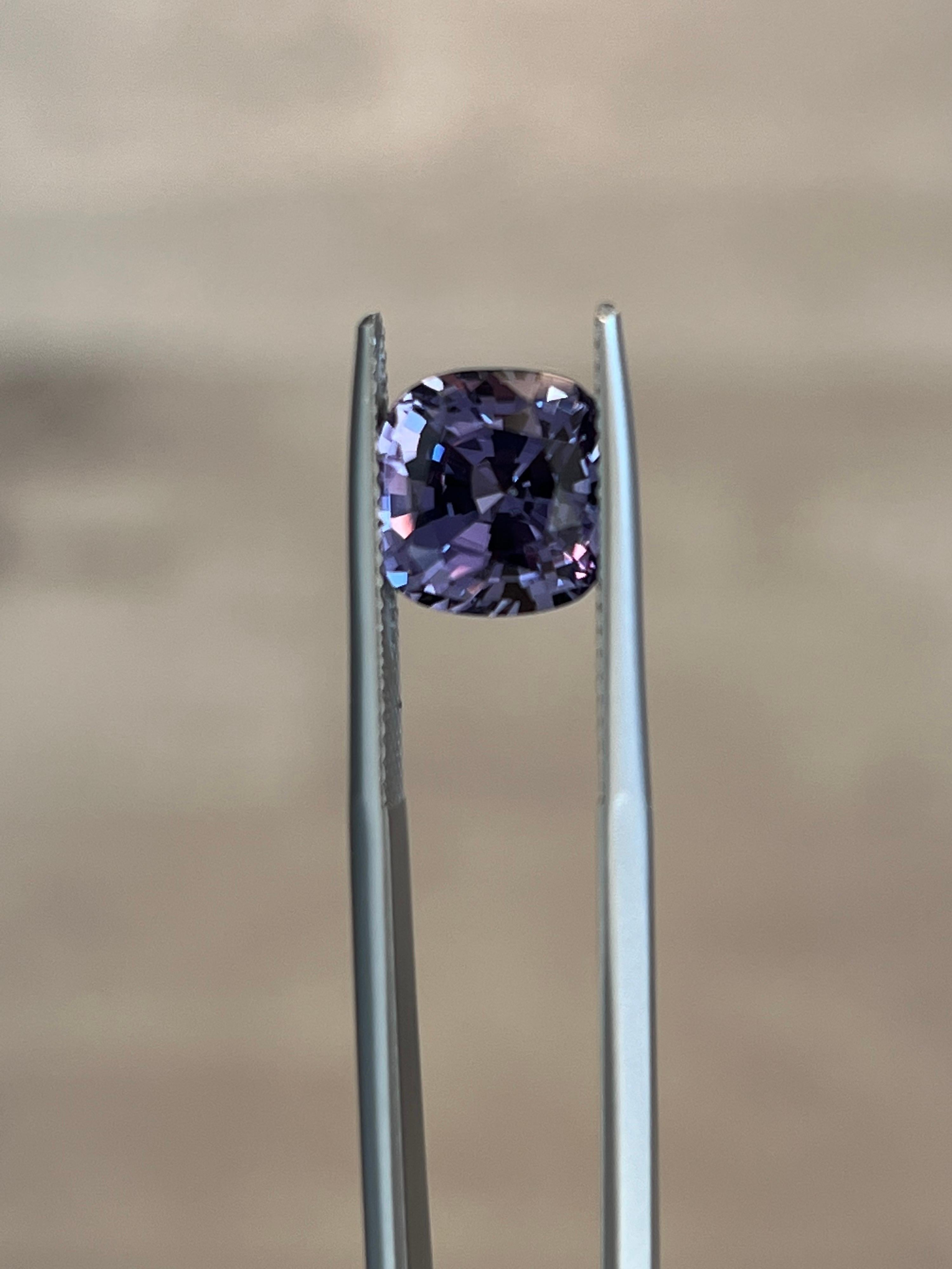 Contemporary Purple Spinel Ring Gem 4.63 Carat Cushion Loose Gemstone Loupe Clean For Sale