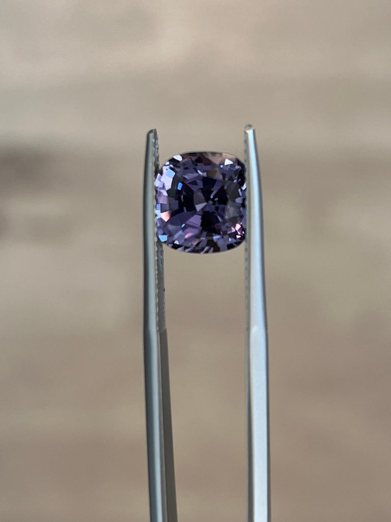 Women's or Men's Purple Spinel Ring Gem 4.63 Carat Cushion Loose Gemstone Loupe Clean For Sale
