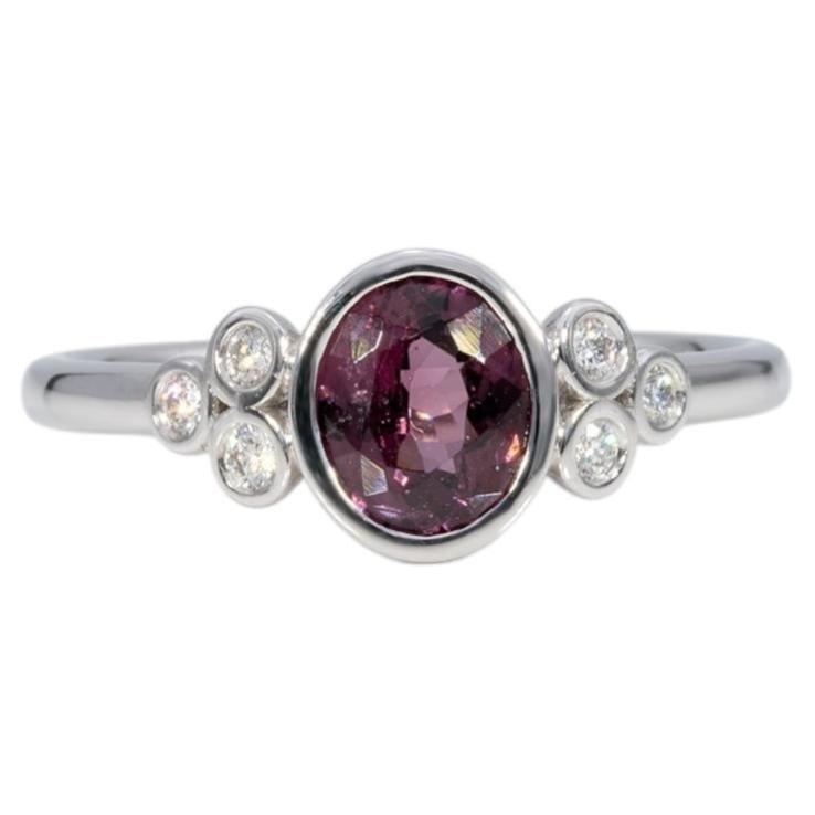 Purple Spinel Ring with Earth-Mined Diamond Accents in Solid 14K Gold, 7x6mm