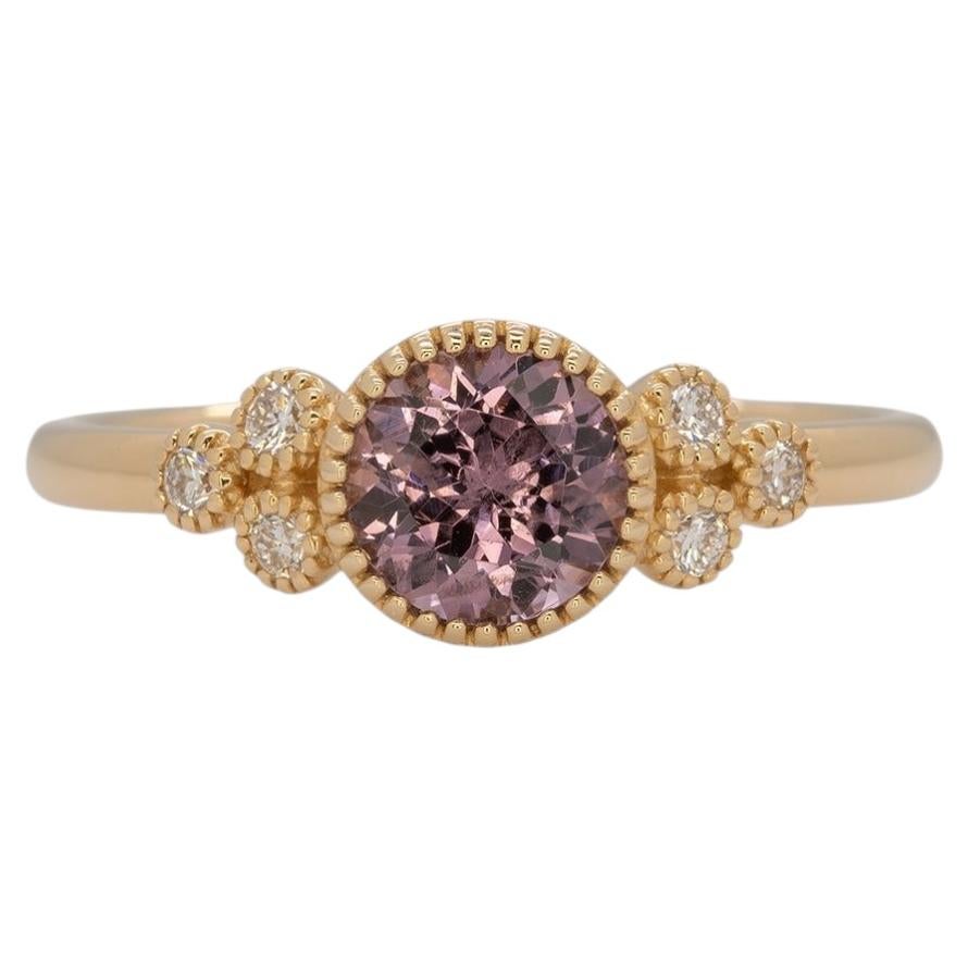 Purple Spinel Ring with Earth-Mined Diamond Accents: Solid 14K Gold – Round 6mm