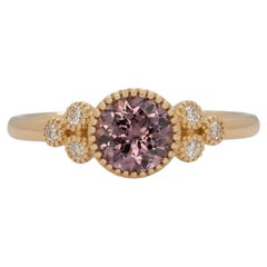 Purple Spinel Ring with Earth-Mined Diamond Accents: Solid 14K Gold – Round 6mm