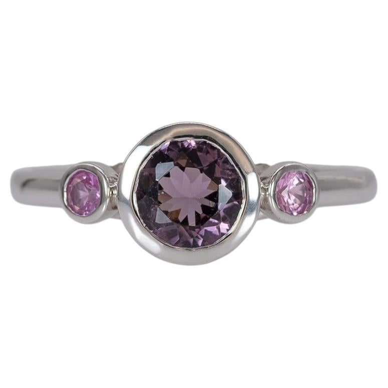 Purple Spinel Ring with Purple Sapphire Accents: Solid 14K Gold, Round 6mm