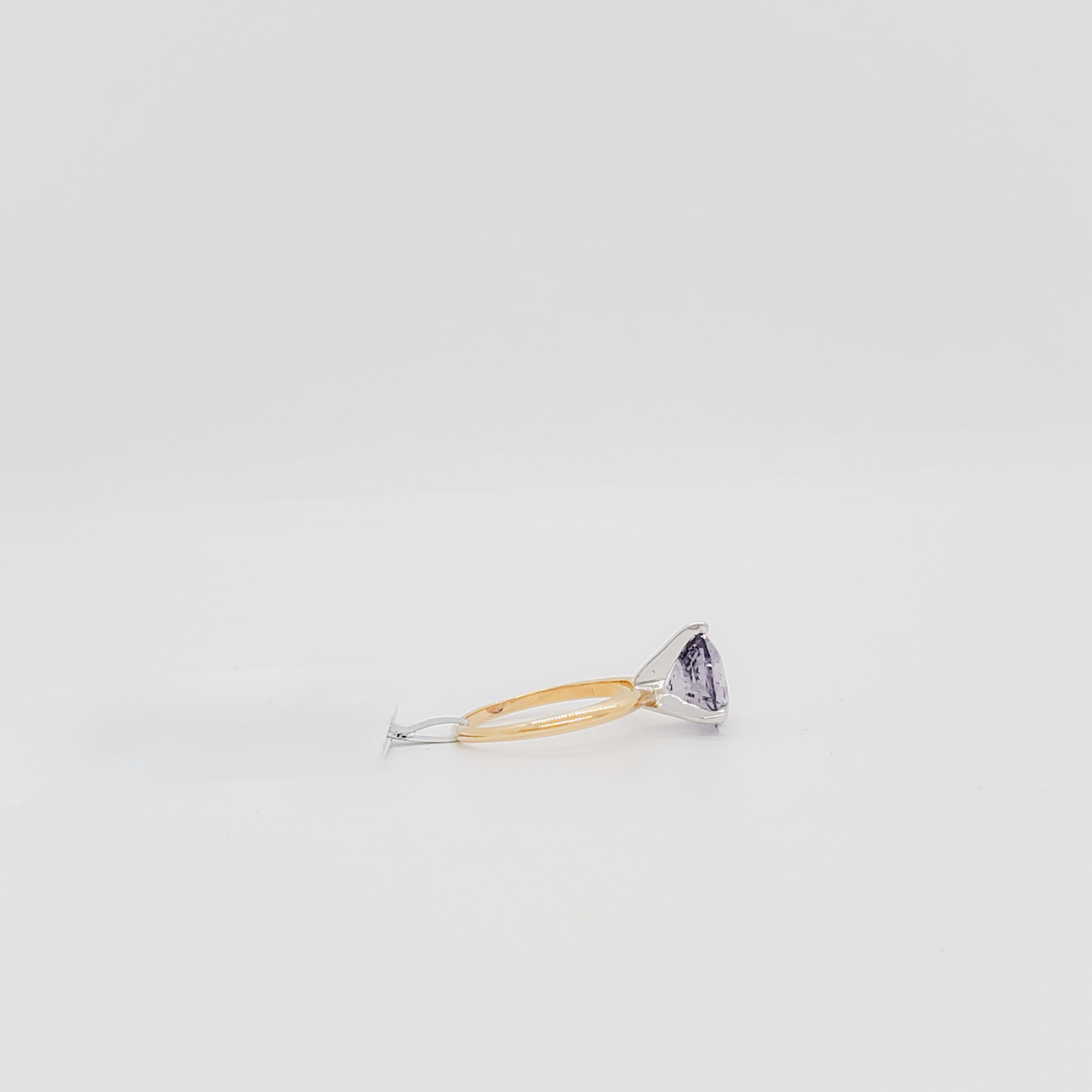 Purple Spinel Solitaire Ring in 14k White and Yellow Gold For Sale 3