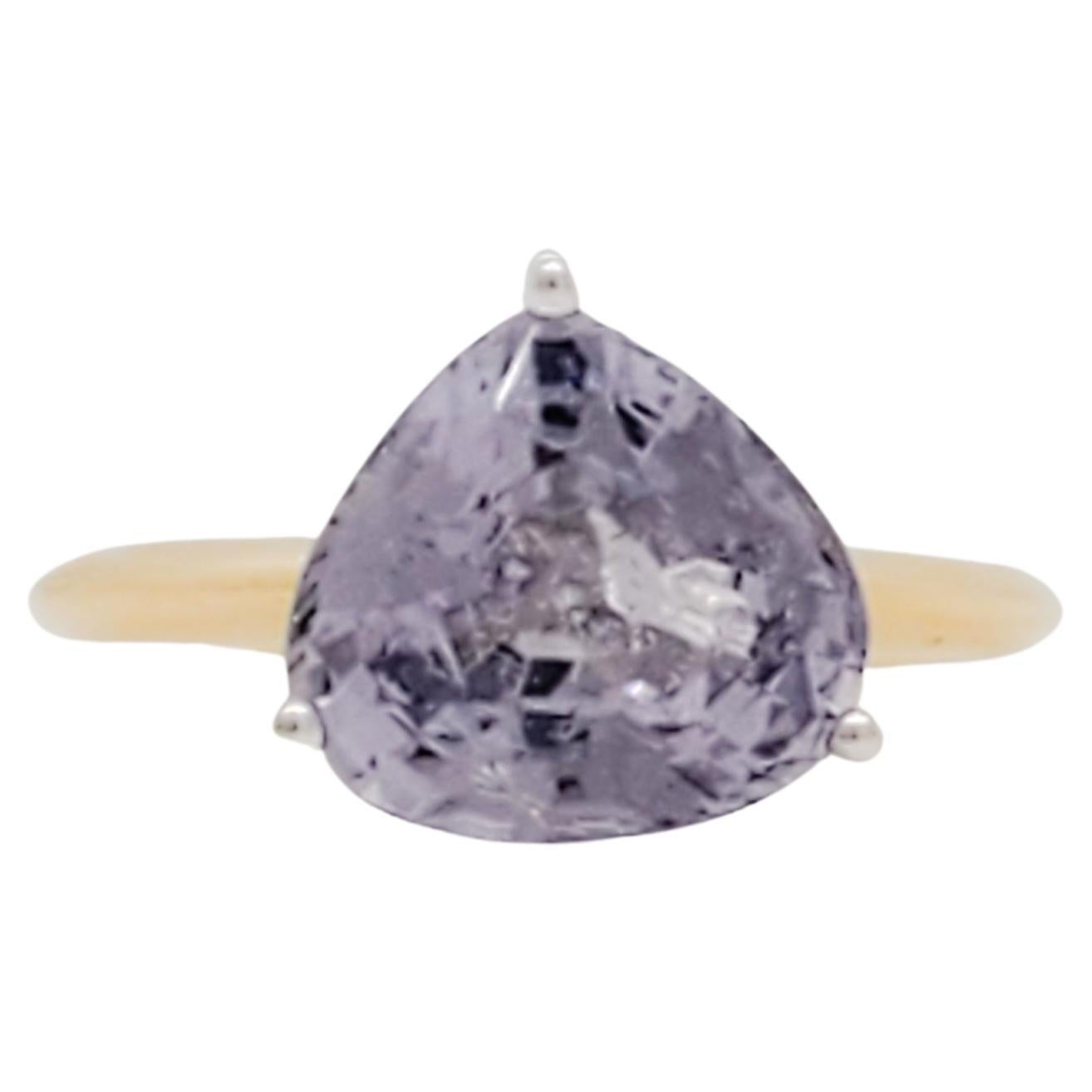 Purple Spinel Solitaire Ring in 14k White and Yellow Gold For Sale