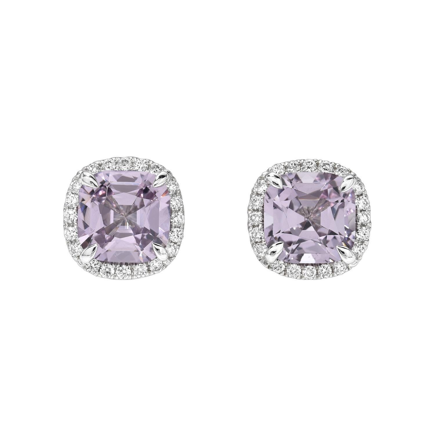 Modern Elegant 4.81 Carat Lavender Spinel Cushion & Diamond Stud Earrings – Luxury Gift For Sale