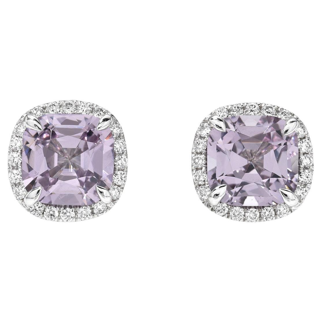 Elegant 4.81 Carat Lavender Spinel Cushion & Diamond Stud Earrings – Luxury Gift
