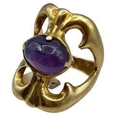 Vintage Purple Star Sapphire 3.8 Carat Set in 18 Karat Gold Native American Style Ring